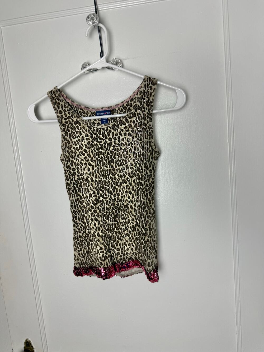 Vintage 90s Y2K Limited Too Cheetah Sequin Ribbed Stretch Tank Top Girl's 14